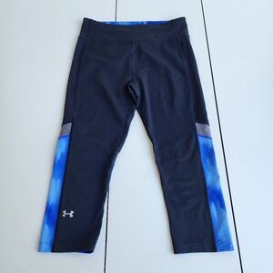 Under Armour Heat Gear Crop Pants Women's Activewear Black Blue  Compression M